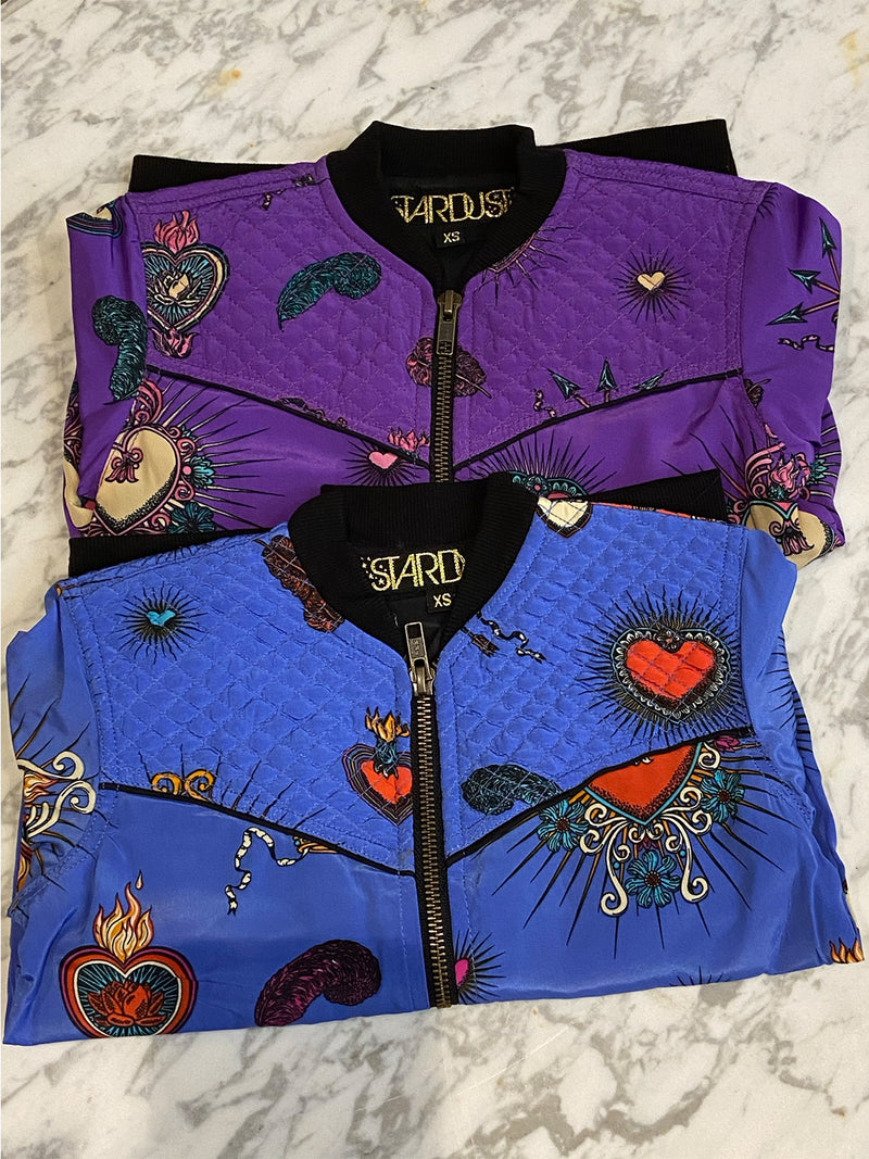 Kids Heart Bomber Jacket Purple | Stardust Official