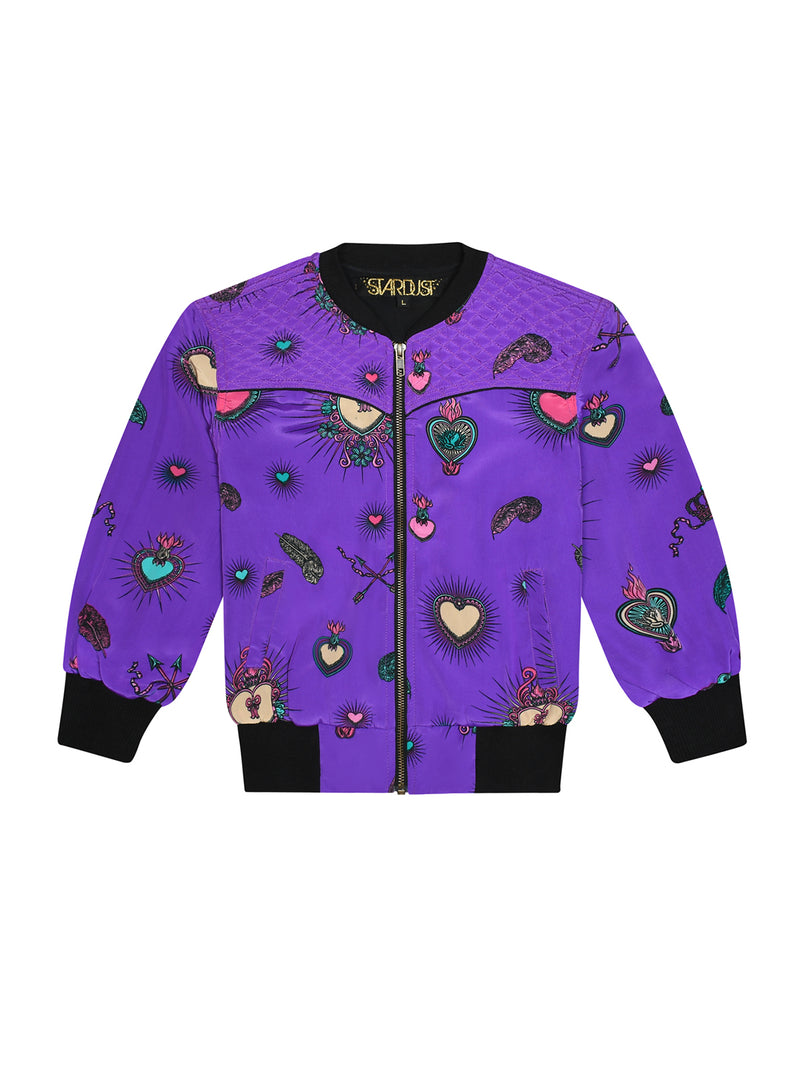 Kids Heart Bomber Jacket Purple | Stardust Official